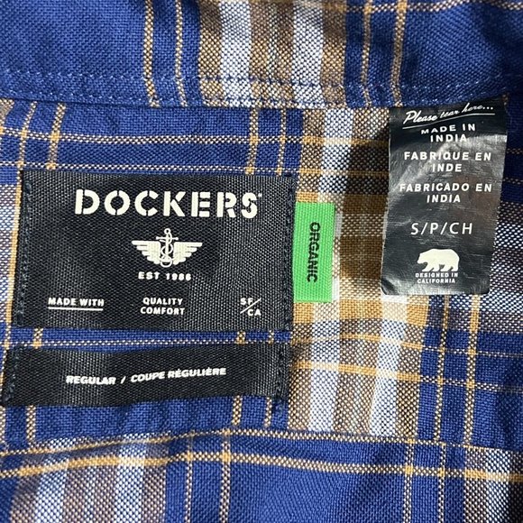 Dockers Men Organic Cotton Stretch Comfort Regular Fit Button-Up Shirt Blue S/P - Picture 3 of 4